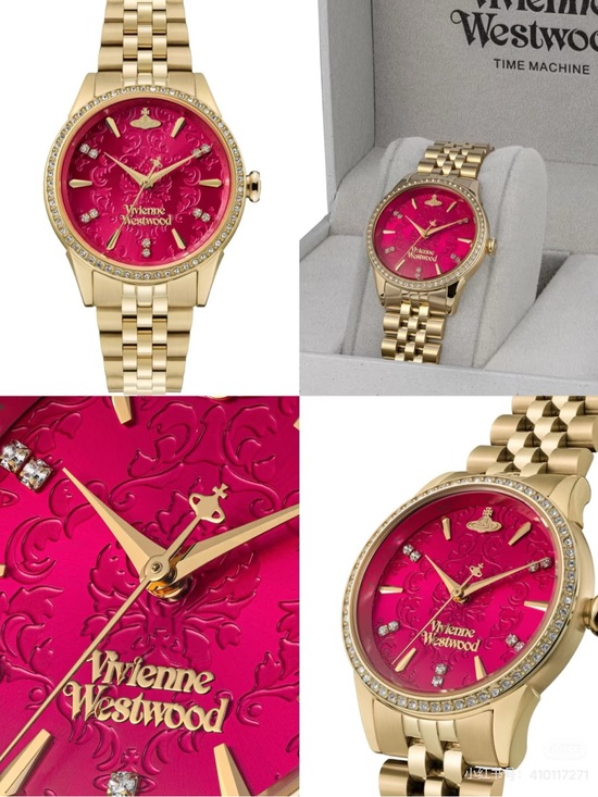 Vivienne Westwood Gold Bracelet Watch with Hot Pink Dial and Crystal Accents main image 9